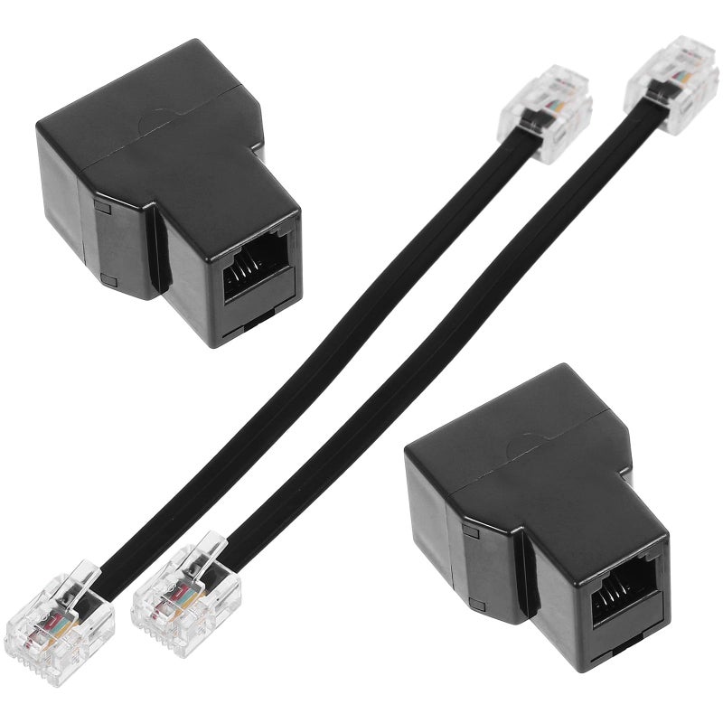 RJ11 RJ14 4 Core Phone Splitter Adapter with Detachable Cable for Landline Telephone Black - Image 2