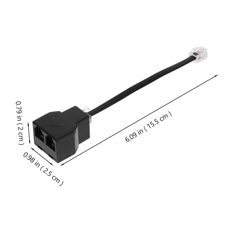 RJ11 RJ14 4 Core Phone Splitter Adapter with Detachable Cable for Landline Telephone Black - Image 3