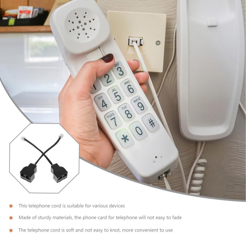 RJ11 RJ14 4 Core Phone Splitter Adapter with Detachable Cable for Landline Telephone Black - Image 4