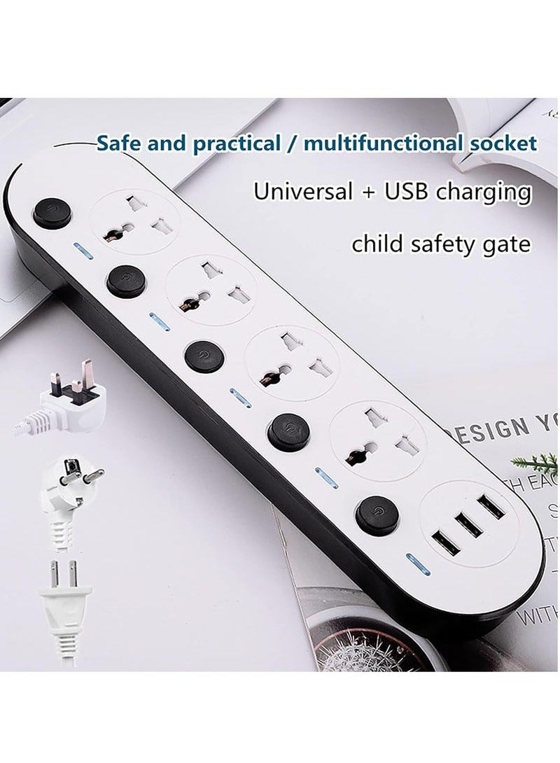 سلك تمديد طاقة بطول 5 متر مع 4 منافذ و3 منافذ USB، شريط طاقة مع حماية من اندفاع التيار الكهربائي، وصلة تمديد شديدة التحمل - ابيض  - Image 2