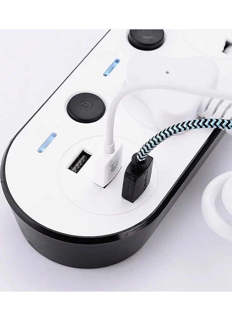 سلك تمديد طاقة بطول 5 متر مع 4 منافذ و3 منافذ USB، شريط طاقة مع حماية من اندفاع التيار الكهربائي، وصلة تمديد شديدة التحمل - ابيض  - Image 3