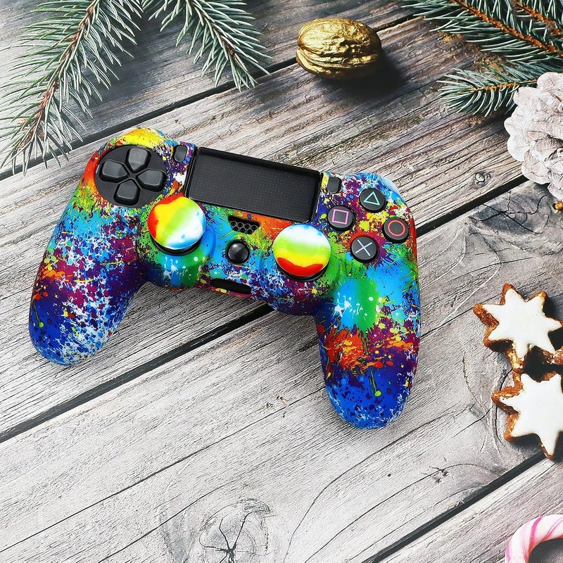 Oiokew غلاف لجهاز تحكم PS4، قطعة واحدة من غطاء واقٍ مضاد للانزلاق مع 10 مقابض عصا تحكم من السيليكون لجهاز بلاي ستيشن 4 (جهاز تحكم PS4 #14) مصمم بدقة - Image 2