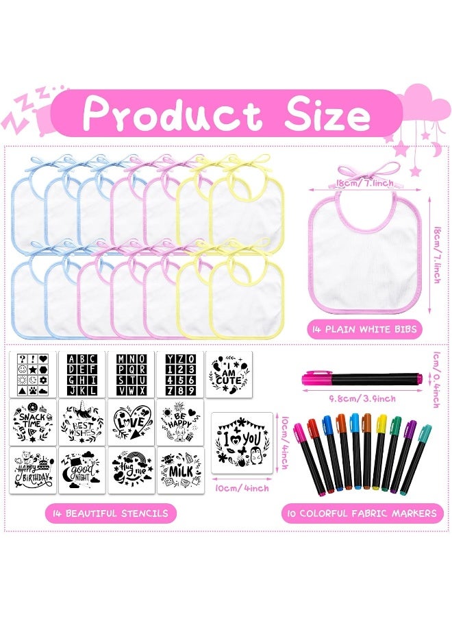 Jutom Jutom 38 Pcs DIY Baby Bibs Decorating Kit 14 Bibs 14 Stencils 10 Fabric Markers 2 Ply Feeder Bibs Design Bib for Shower Games  - Image 2