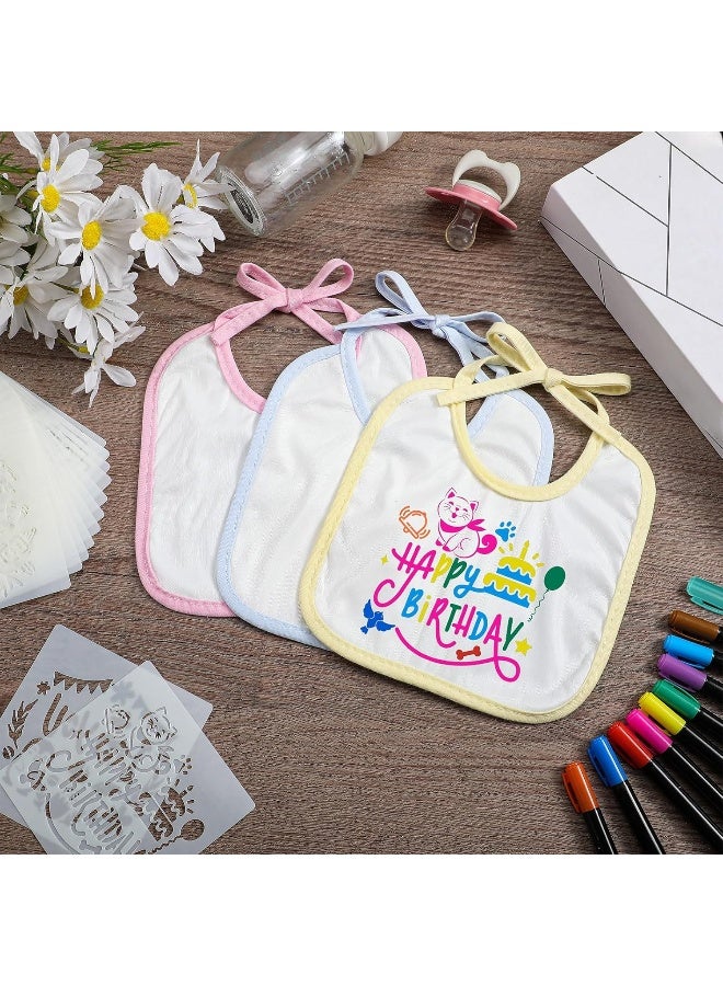 Jutom Jutom 38 Pcs DIY Baby Bibs Decorating Kit 14 Bibs 14 Stencils 10 Fabric Markers 2 Ply Feeder Bibs Design Bib for Shower Games  - Image 4