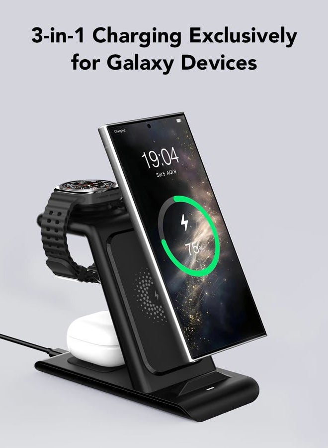 Aresh 3 in 1 Wireless Charging Station for Samsung Wireless Charger for Galaxy Watch 7/6/5/Pro/4, Galaxy S25/Ultra/S25+/S24/S23/Note 20/10/Z Flip 6/5 Fold 6/5 Galaxy Buds 3/2/Pro/Live Multiple Devices - Image 5