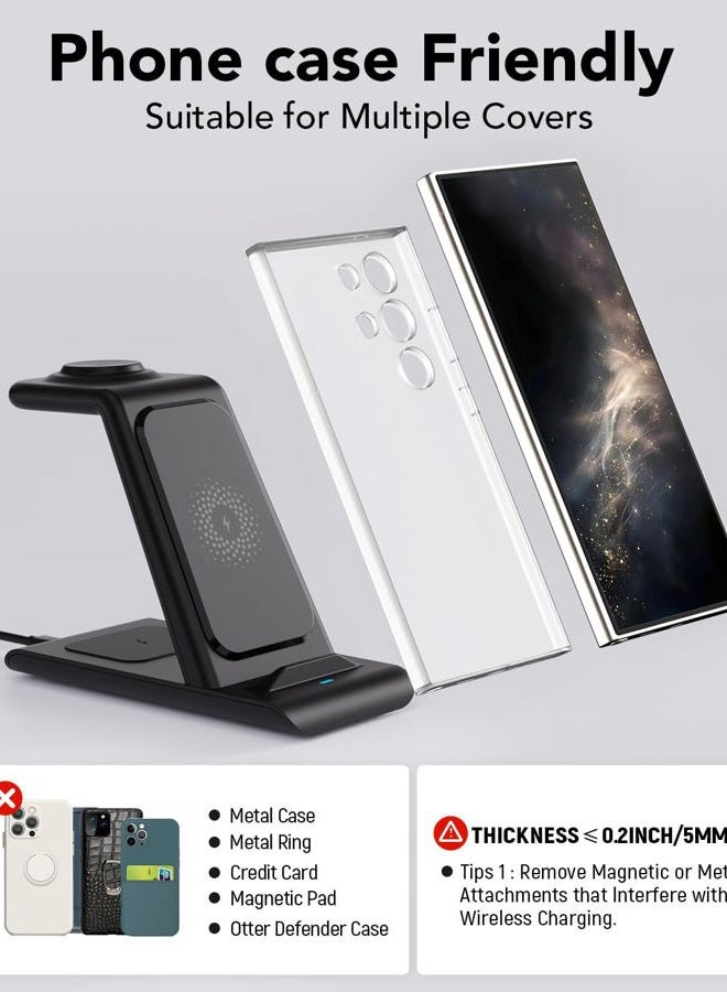 Aresh 3 in 1 Wireless Charging Station for Samsung Wireless Charger for Galaxy Watch 7/6/5/Pro/4, Galaxy S25/Ultra/S25+/S24/S23/Note 20/10/Z Flip 6/5 Fold 6/5 Galaxy Buds 3/2/Pro/Live Multiple Devices - Image 3