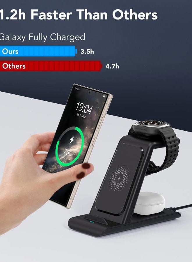 Aresh 3 in 1 Wireless Charging Station for Samsung Wireless Charger for Galaxy Watch 7/6/5/Pro/4, Galaxy S25/Ultra/S25+/S24/S23/Note 20/10/Z Flip 6/5 Fold 6/5 Galaxy Buds 3/2/Pro/Live Multiple Devices - Image 4