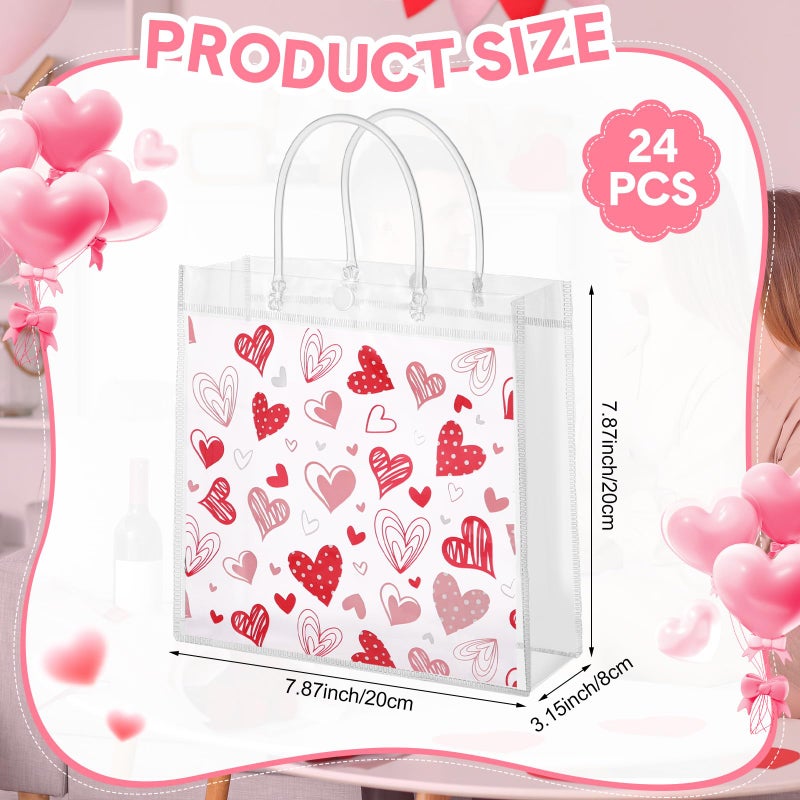 Shinylin 24 Pcs Valentines Gift Bags Bulk Valentine's Day Clear PVC Goodie Gift Bag with Handle Red Heart Plastic Tote Bags Reusable Galentines Day Party Favors for Birthday Wedding Anniversary - Image 2