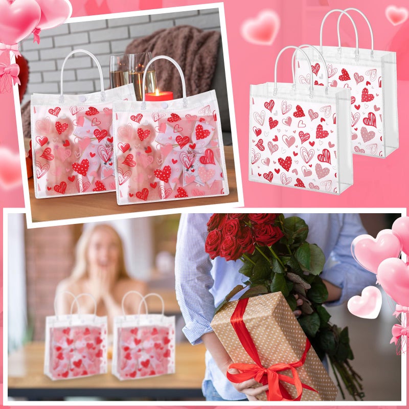 Shinylin 24 Pcs Valentines Gift Bags Bulk Valentine's Day Clear PVC Goodie Gift Bag with Handle Red Heart Plastic Tote Bags Reusable Galentines Day Party Favors for Birthday Wedding Anniversary - Image 5