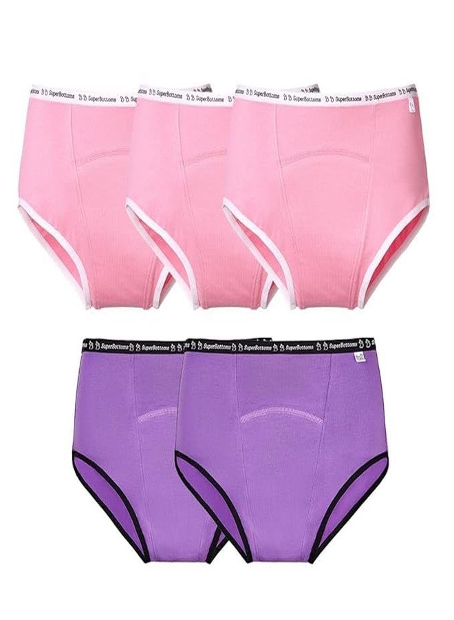 superbottoms MaxAbsorb® Period Underwear | Period Panty for Women | 8Hr Absorption | No Leaks, No Stains | High Waist, Full Coverage | Bamboo Fabric + Cotton(3 Lilac & 2 Pink,Size:XS) - Image 1
