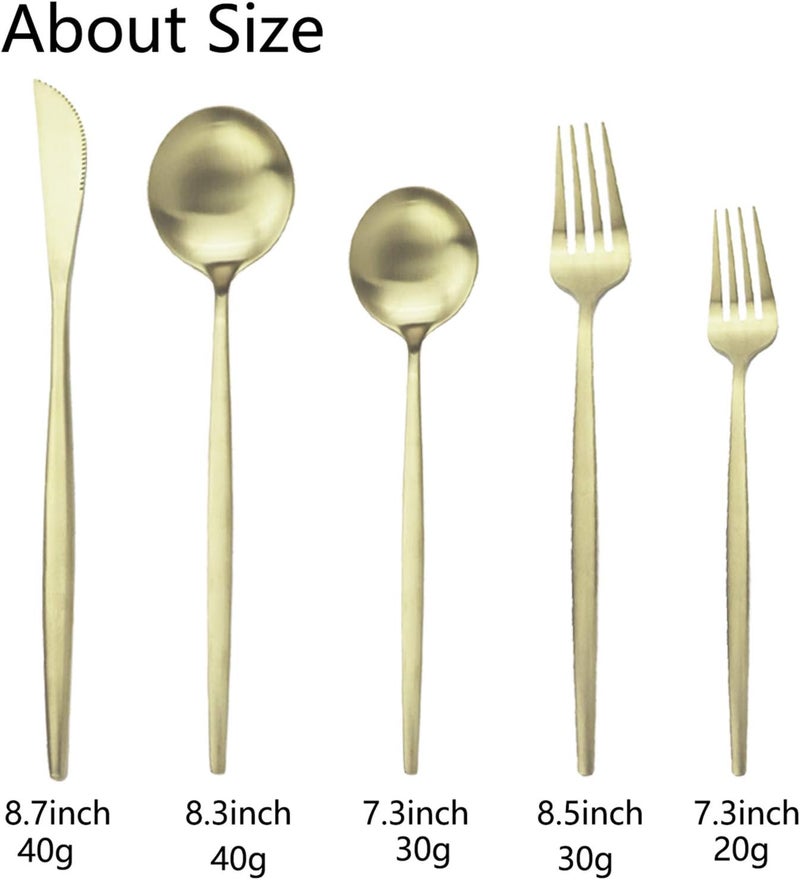 JASHII Flatware Silverware Set Stainless Steel Satin Finish Cutlery Set Service for 6 30Piece Spoons And Forks Kitchen Utensil Set Dishwasher Safe Matte Champagne gold - Image 3
