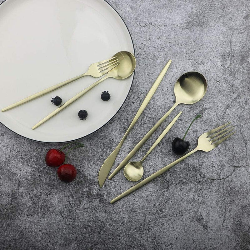 JASHII Flatware Silverware Set Stainless Steel Satin Finish Cutlery Set Service for 6 30Piece Spoons And Forks Kitchen Utensil Set Dishwasher Safe Matte Champagne gold - Image 2