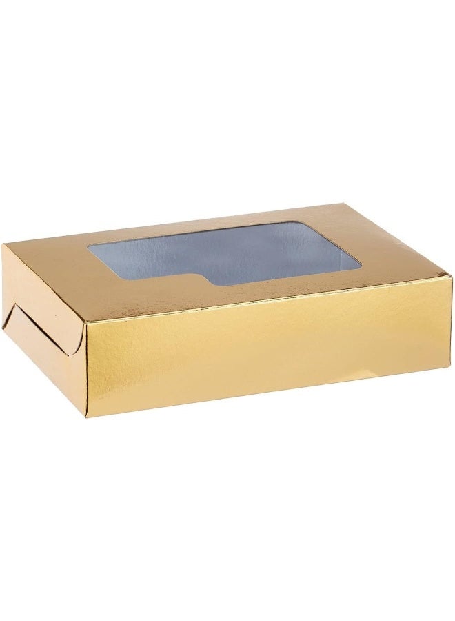 Hotpack Disposable Sweet Box, Gift Box, Party Box, Aluminium/Gold with Window 15x10cm, 5 Pieces - Image 2