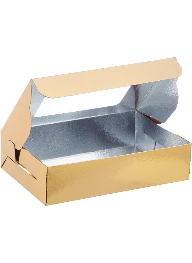 Hotpack Disposable Sweet Box, Gift Box, Party Box, Aluminium/Gold with Window 15x10cm, 5 Pieces - Image 3