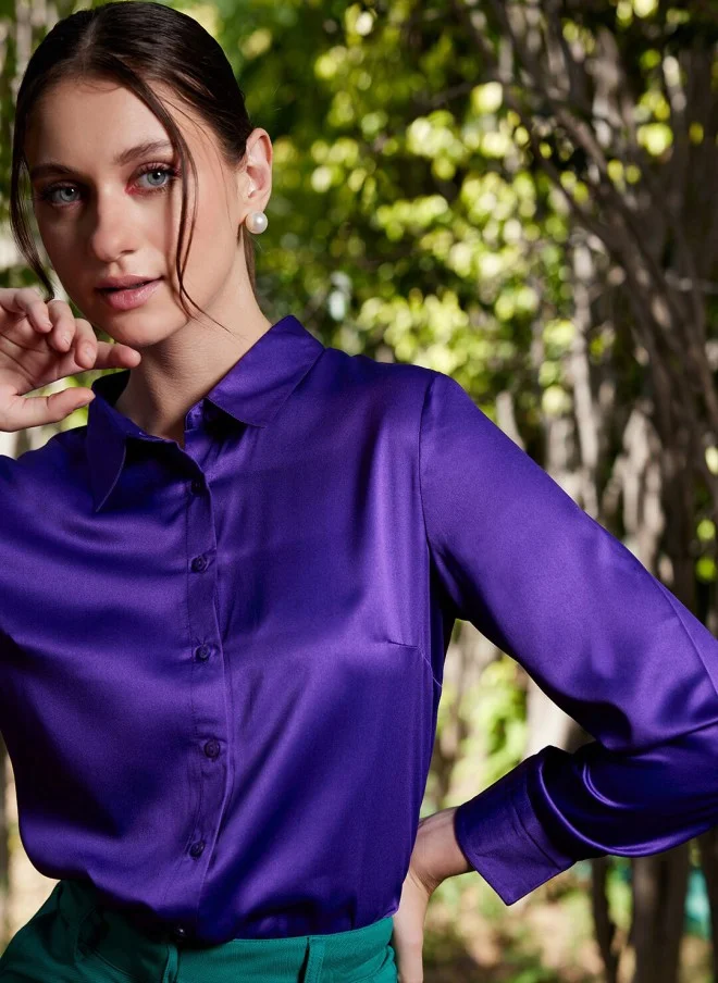 STREET 9 قميص ساتان بنفسجي نسائي
