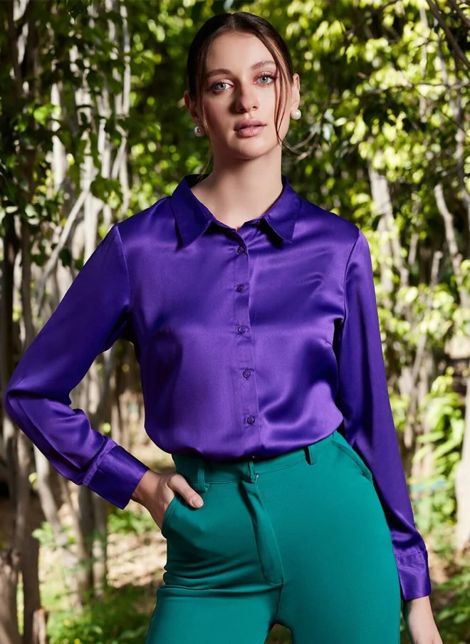 STREET 9 قميص ساتان بنفسجي نسائي