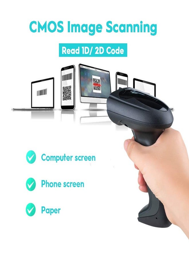 NADAMOO Wireless Barcode Scanner with Cradle, 2D Cordless Bar Code Reader 400m Transmission Distance CMOS Imager Read 1D, 2D, QR Code, Data Matrix, PDF417 for Windows Mac Linux - Image 3