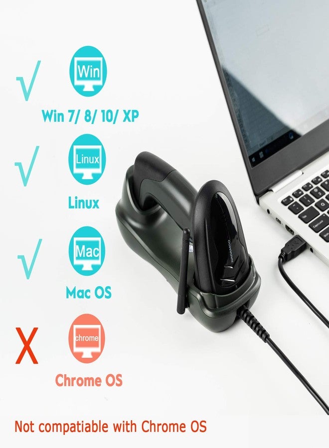NADAMOO Wireless Barcode Scanner with Cradle, 2D Cordless Bar Code Reader 400m Transmission Distance CMOS Imager Read 1D, 2D, QR Code, Data Matrix, PDF417 for Windows Mac Linux - Image 2