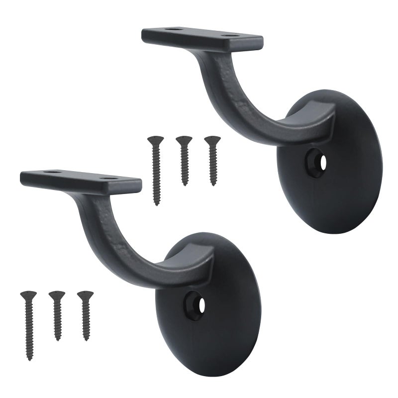 HOME MASTER HARDWARE Heavy Duty Stair Brackets Hand Rail Bracket for Stairways Home or Office Stair Support Handrail Brackets Hardware Matte Black 2 Pack