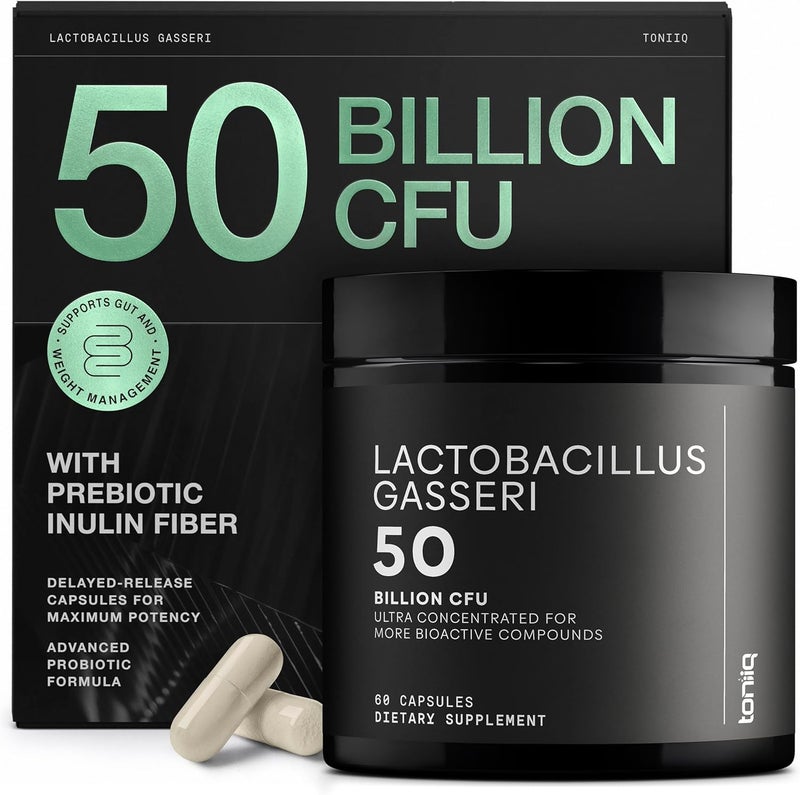 Toniiq Lactobacillus Gasseri  Ultra High Strength 50 Billion CFU  Delayed Release Capsules  Made with Prebiotic Inulin Fiber  Supports Digestive Health  Gut Flora  ThirdParty Lab Tested  60 Capsules - Image 1