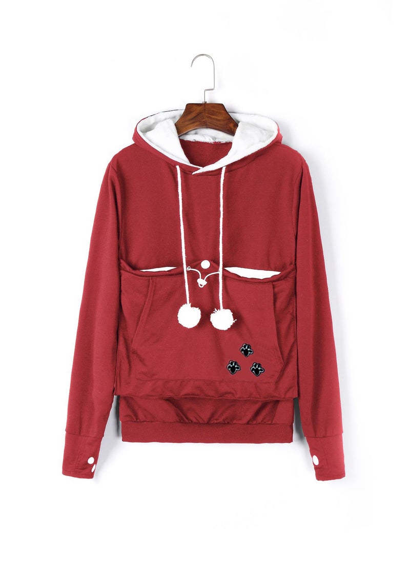 Foreign Trade Cross-border Explosions Embroidered Big Pocket Hooded Sweat Amazon Hot Autumn Thin Long Sleeve Womens Sweat Red