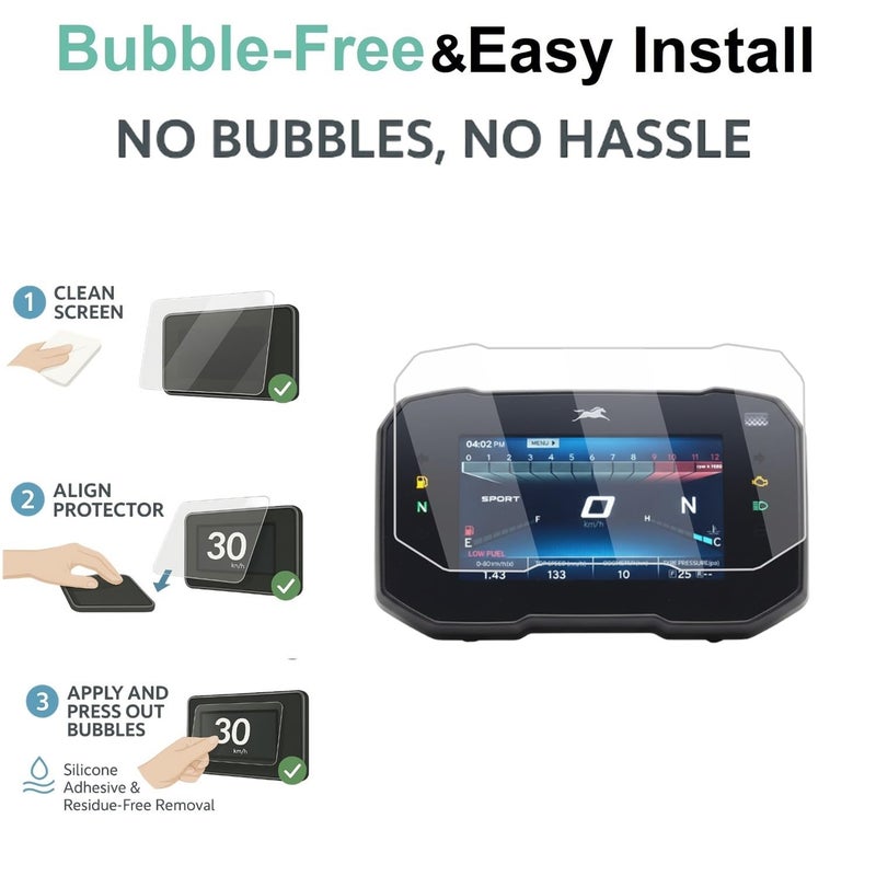 Wisely Pack 2 - Screen Guard for TVS APACHE RTR 160 4V & RTR 200 4V (2025) Bike - TFT Display Digital Meter Protector - HD Clear, Full Cover - Easy Installation Kit - Instrument Cluster Accessories - Image 5