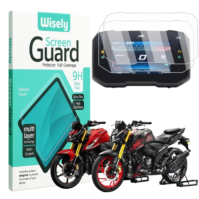 Wisely Pack 2 - Screen Guard for TVS APACHE RTR 160 4V & RTR 200 4V (2025) Bike - TFT Display Digital Meter Protector - HD Clear, Full Cover - Easy Installation Kit - Instrument Cluster Accessories - Image 1
