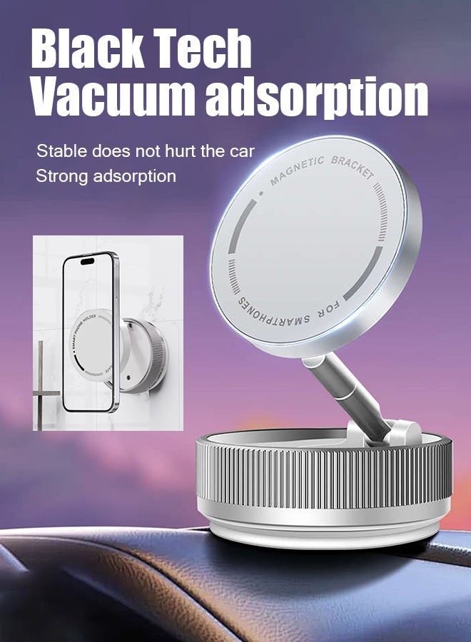 Car Magnetic Phone Holder, Vacuum Suction Folding Mount, Strong Magnetic Support, 5kg Load - Image 2