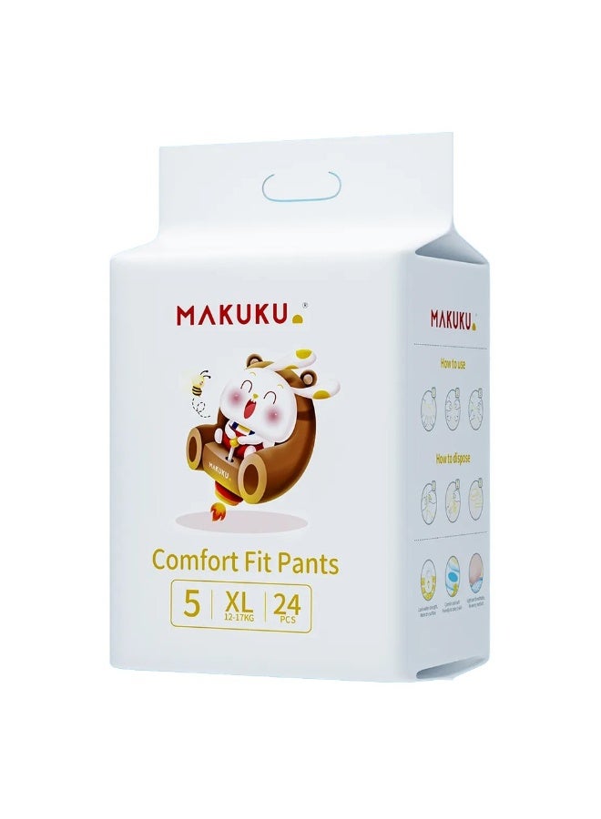 Comfort Fit Toddlers Diaper Pants, Size 5, Extra Large (XL) For 12-17Kg, Pack of 24's