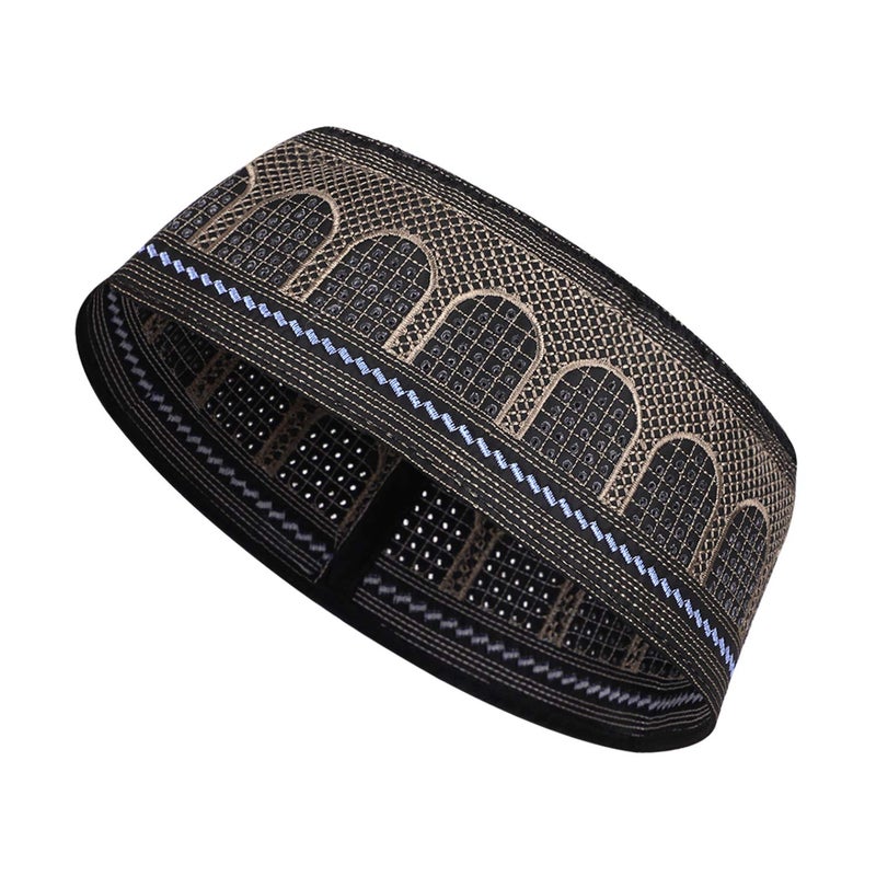 Ylucky Men Muslim Prayer Kufi Hat Prayer Headwear Cap Islamic Beanie Skull Cap Embroidery Kofia Topi Sun Hat Black - Image 2
