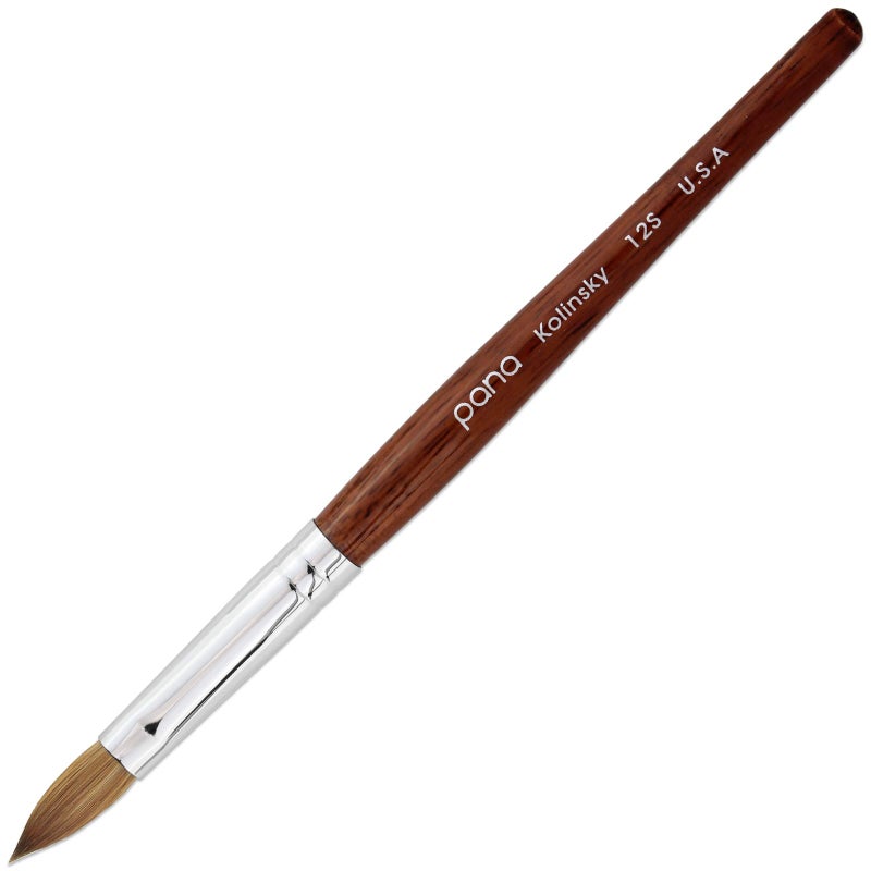 Pana PANA Pure Kolinsky Hair Acrylic Nail Brush - Oval Crimped Mahogany Wood Handle (Size 12)