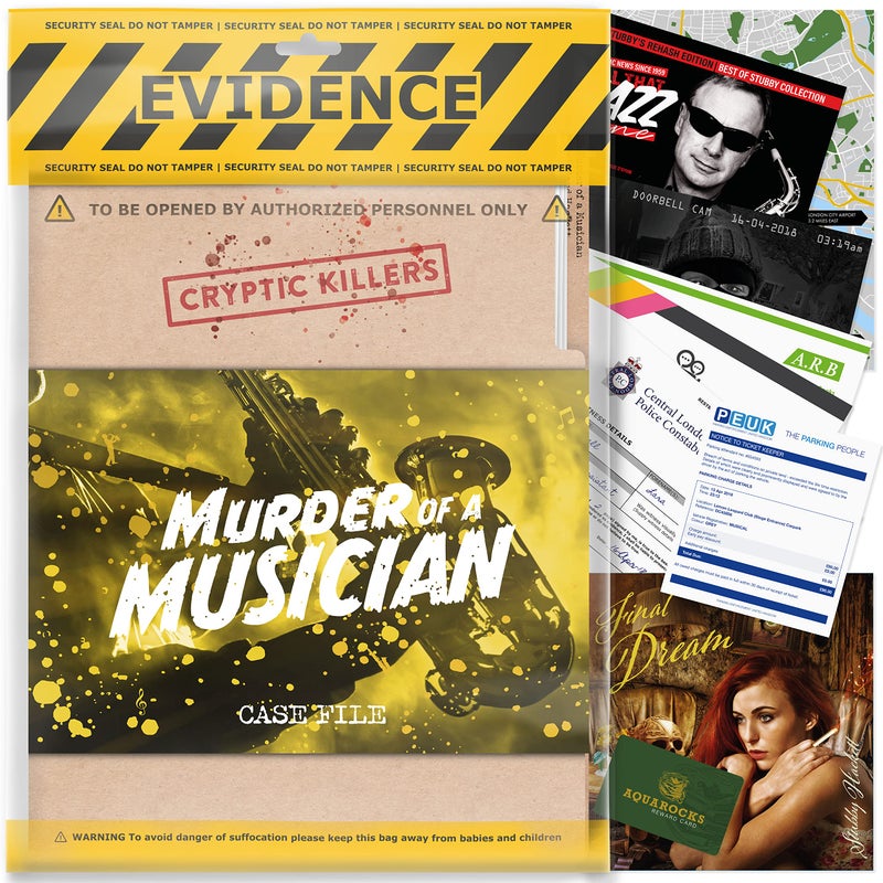 Cryptic Killers Unsolved murder mystery game - Cold Case Files Investigation - Detective clues/evidence - Solve the crime - Individuals, date nights & party groups - Murder of a Musician - Image 1