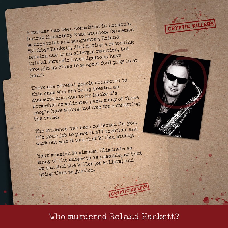 Cryptic Killers Unsolved murder mystery game - Cold Case Files Investigation - Detective clues/evidence - Solve the crime - Individuals, date nights & party groups - Murder of a Musician - Image 2