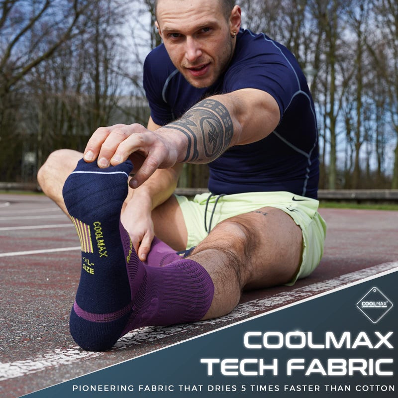 Rahhint Compression Running Socks 3 Pairs, Cushion Crew Socks, Anti-Blister Moisture Wicking Athletic Hiking Basketball Socks - Image 2