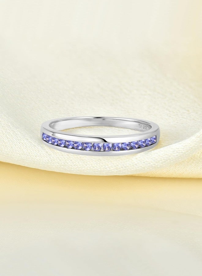 YL Stackable Rings Sterling Silver Halo Created Tanzanite Eternity Bands Jewelry for Women-size7 - Image 5