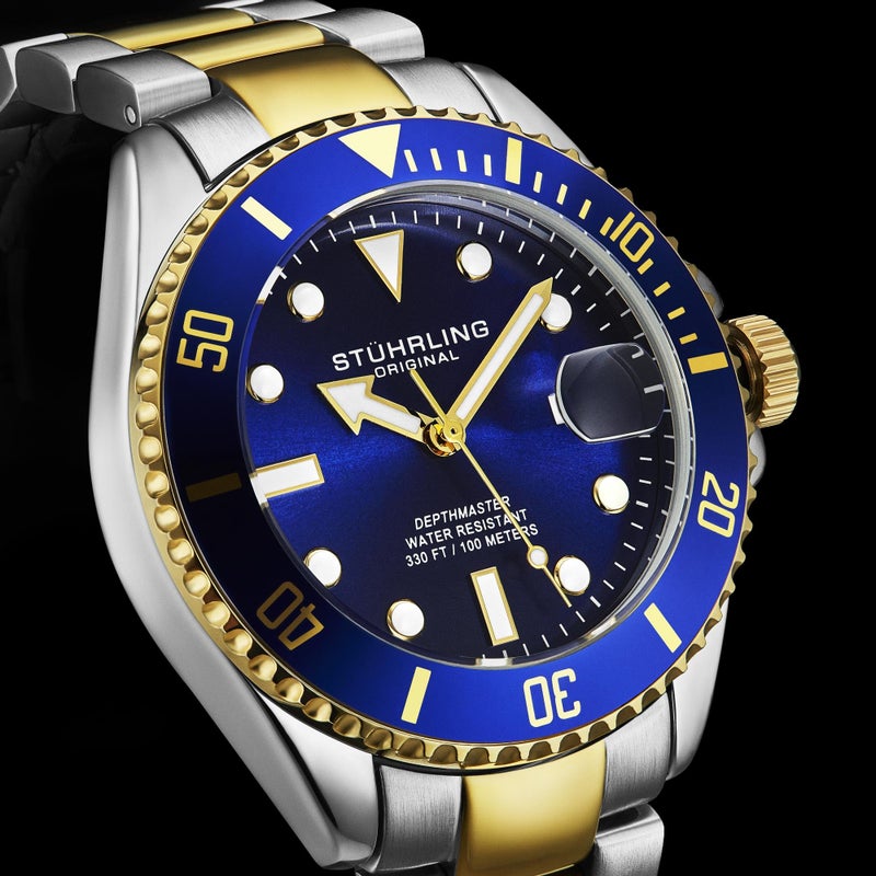 Stuhrling Original Stuhrling Original Men's Dive Watch, Swiss Movement, Stainless Steel, Blue Dial, Stainless Steel Bracelet, 100M Water Resistant  - Image 2