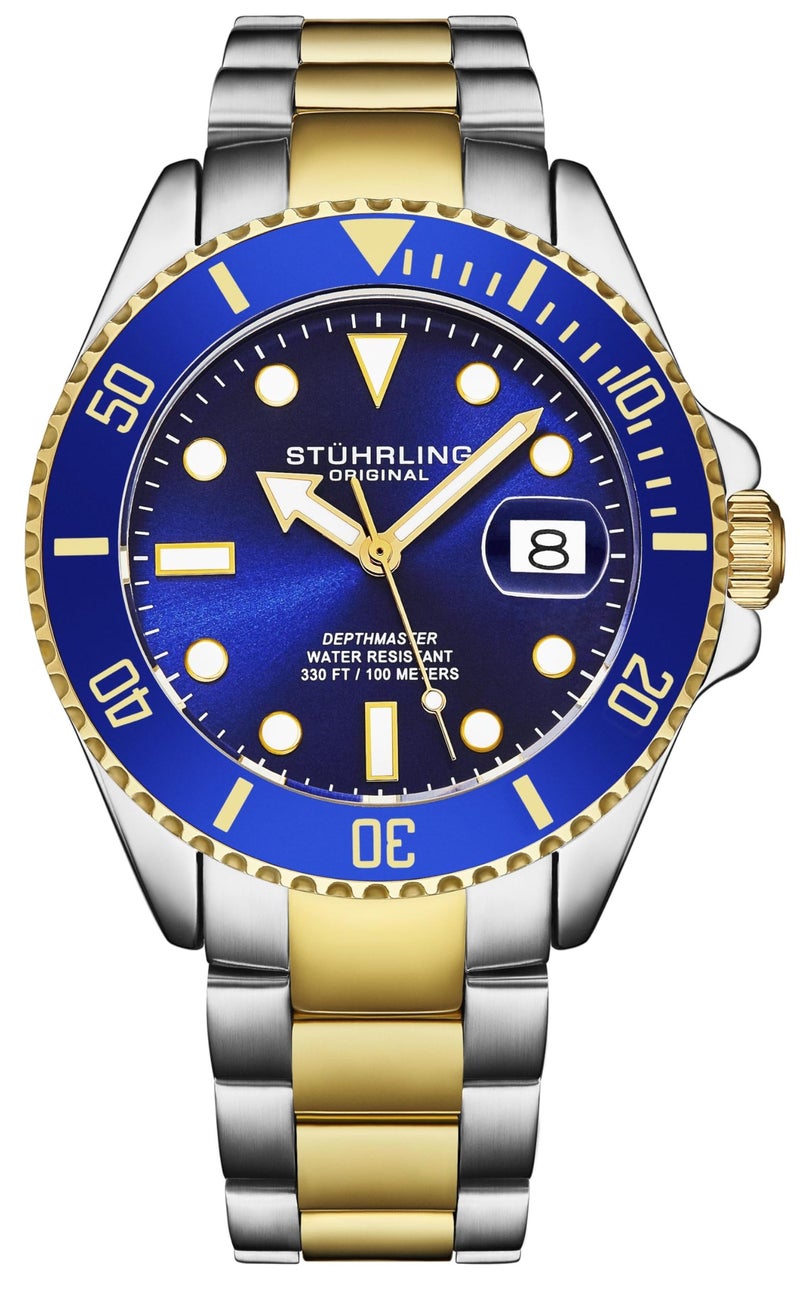 Stuhrling Original Stuhrling Original Men's Dive Watch, Swiss Movement, Stainless Steel, Blue Dial, Stainless Steel Bracelet, 100M Water Resistant  - Image 1