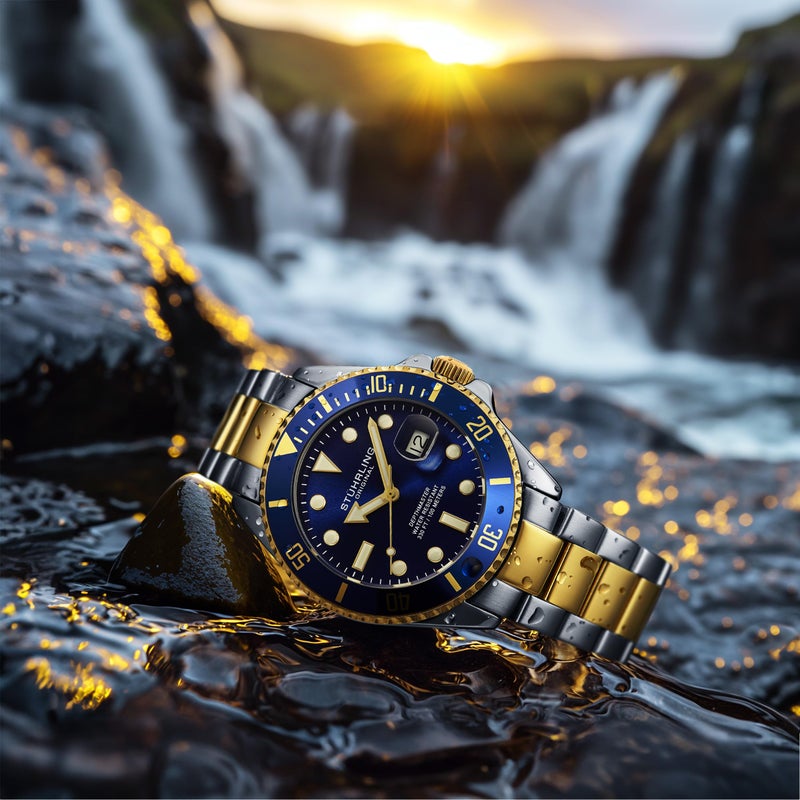 Stuhrling Original Stuhrling Original Men's Dive Watch, Swiss Movement, Stainless Steel, Blue Dial, Stainless Steel Bracelet, 100M Water Resistant  - Image 4