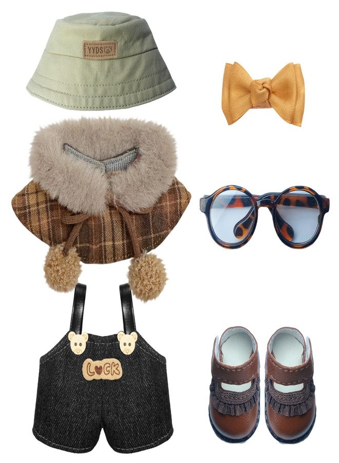 LAYASIMON Clothes for 6.7in/17cm Dolls (Without Dolls) Sets and Accessories,6PCS (Hat + Bow + Glasses + Shawl + Pants + Shoes), Collectors and As Gifts. (Academic Style-Brown) - Image 1