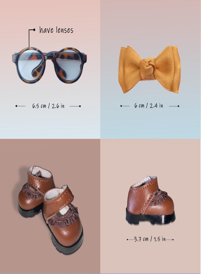 LAYASIMON Clothes for 6.7in/17cm Dolls (Without Dolls) Sets and Accessories,6PCS (Hat + Bow + Glasses + Shawl + Pants + Shoes), Collectors and As Gifts. (Academic Style-Brown) - Image 4