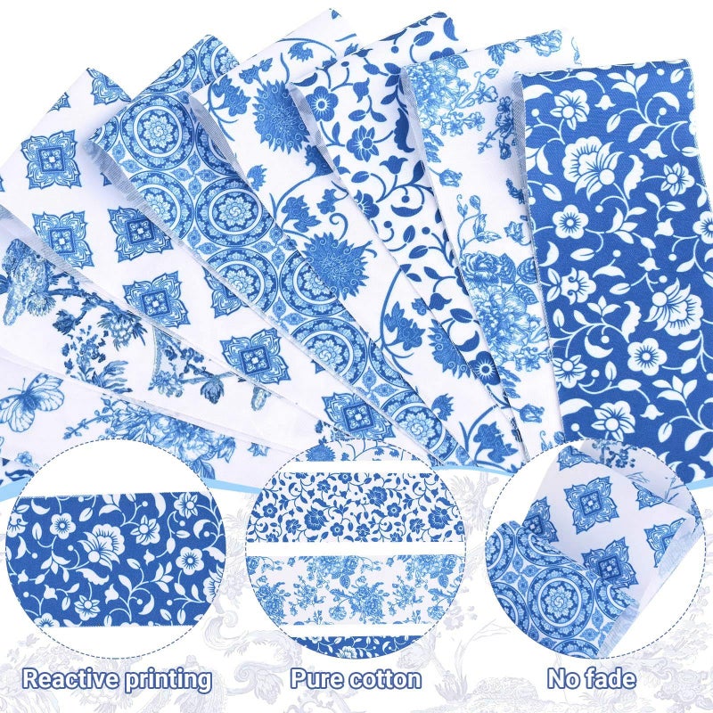 Bolsome 50Pcs Chinoiserie Jelly Polyester Fabric Strips White Blue Floral Quilting Strips Assorted Patterns Patchwork Craft Sewing Supplies for Quilters and Sewing Crafts, 39.37 Ã— 2.55 Inch - Image 3