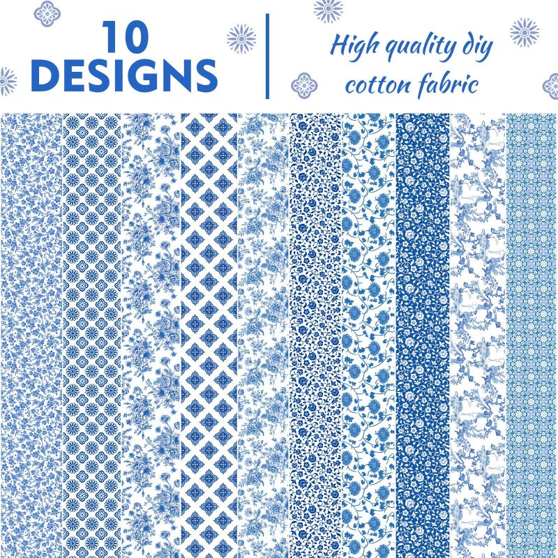 Bolsome 50Pcs Chinoiserie Jelly Polyester Fabric Strips White Blue Floral Quilting Strips Assorted Patterns Patchwork Craft Sewing Supplies for Quilters and Sewing Crafts, 39.37 Ã— 2.55 Inch - Image 4