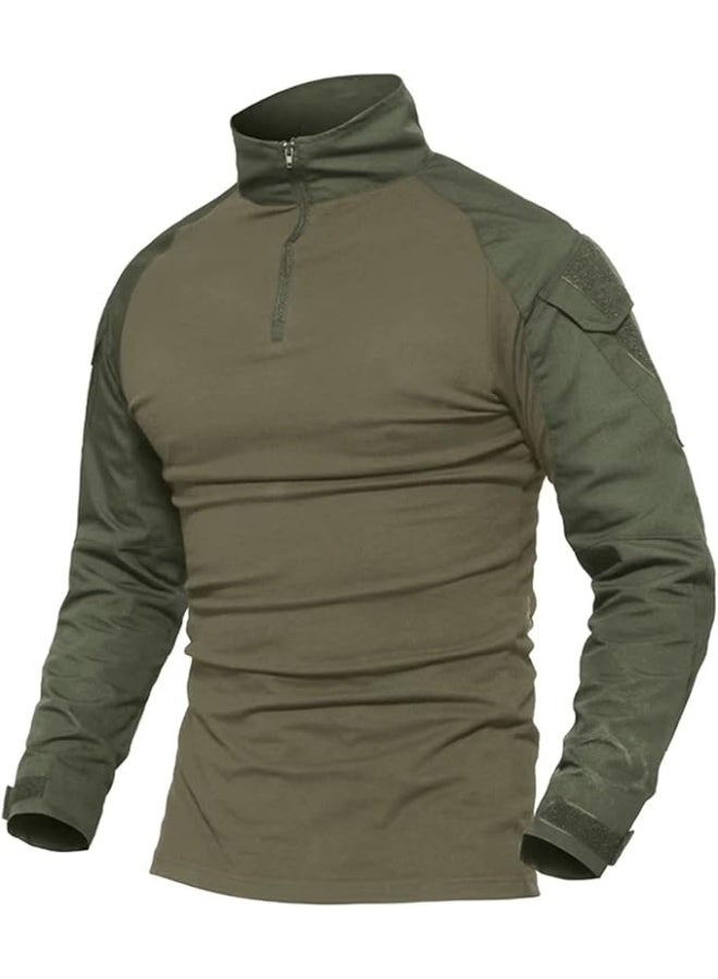 MAGCOMSEN Men's Tactical Fishing Shirt - Long Sleeve Army Green Polyester, Quick Dry & Sun Protection - Image 1
