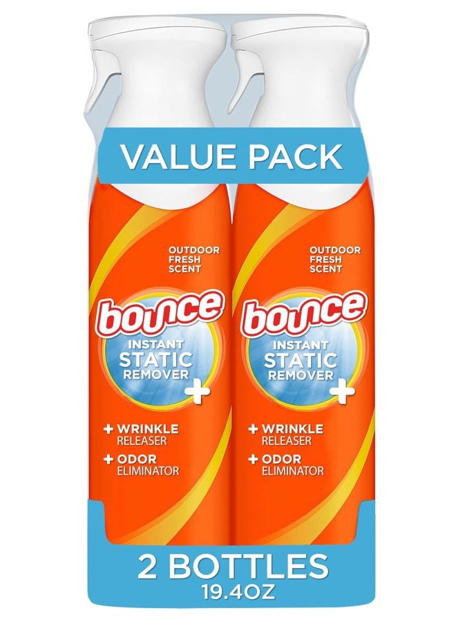 Bounce 3-in-1 Anti Static Spray & Wrinkle Release - Odor Eliminator, Fabric Refresher & Dewrinkle Spray for Clothes, Anti-Wrinkle Spray for Clothing, Travel Size Wrinkle Releaser, 9.7 Fl Oz, Pack of 2 - Image 1