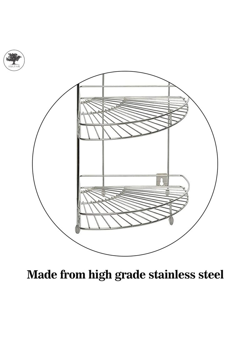 sulfar Stainless Steel Kitchen Rack 3 Tier, Multipurpose Storage Rack Corner Shelf Kitchen Organizer, Corner Stand For Kitchen, Vegetable Stand Shelf Organizer (Silver) Pack of 1  - Image 3