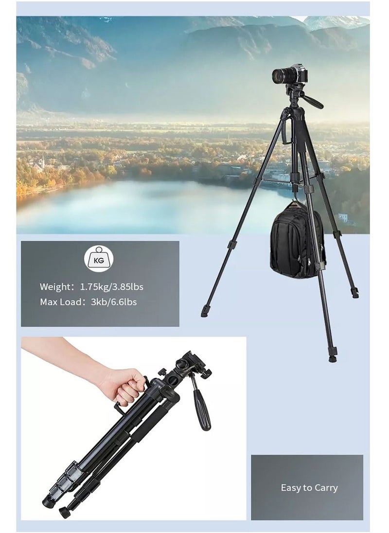 LEDIN - Lightweight Travel Aluminum Stand Professional Camera Tripod Stand Multifunctional Professional Tripod 360° Rotation Tripod Stand Horizontal Rotatable Center Column tripod (KP-2294) - Image 1