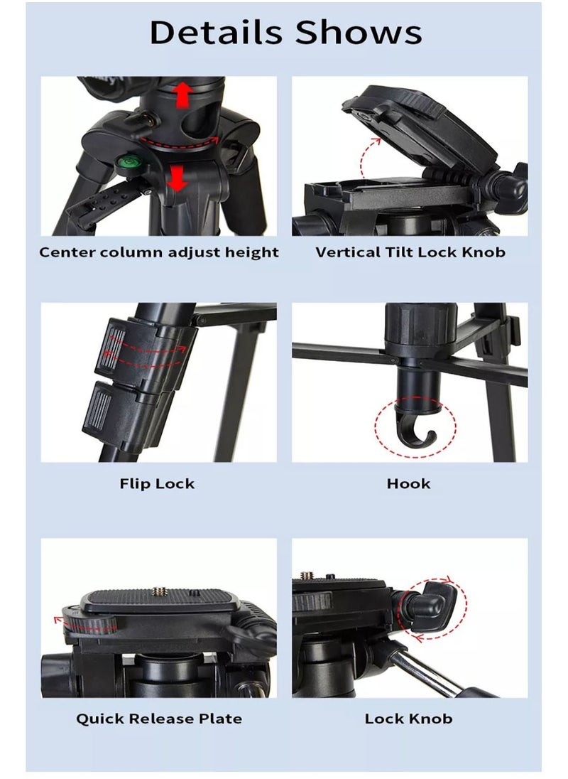 LEDIN Lightweight Travel Aluminum Stand Professional Camera Tripod Stand Multifunctional Professional Tripod 360° Rotation Tripod Stand Horizontal Rotatable Center Column tripod (KP-2294)  - Image 5