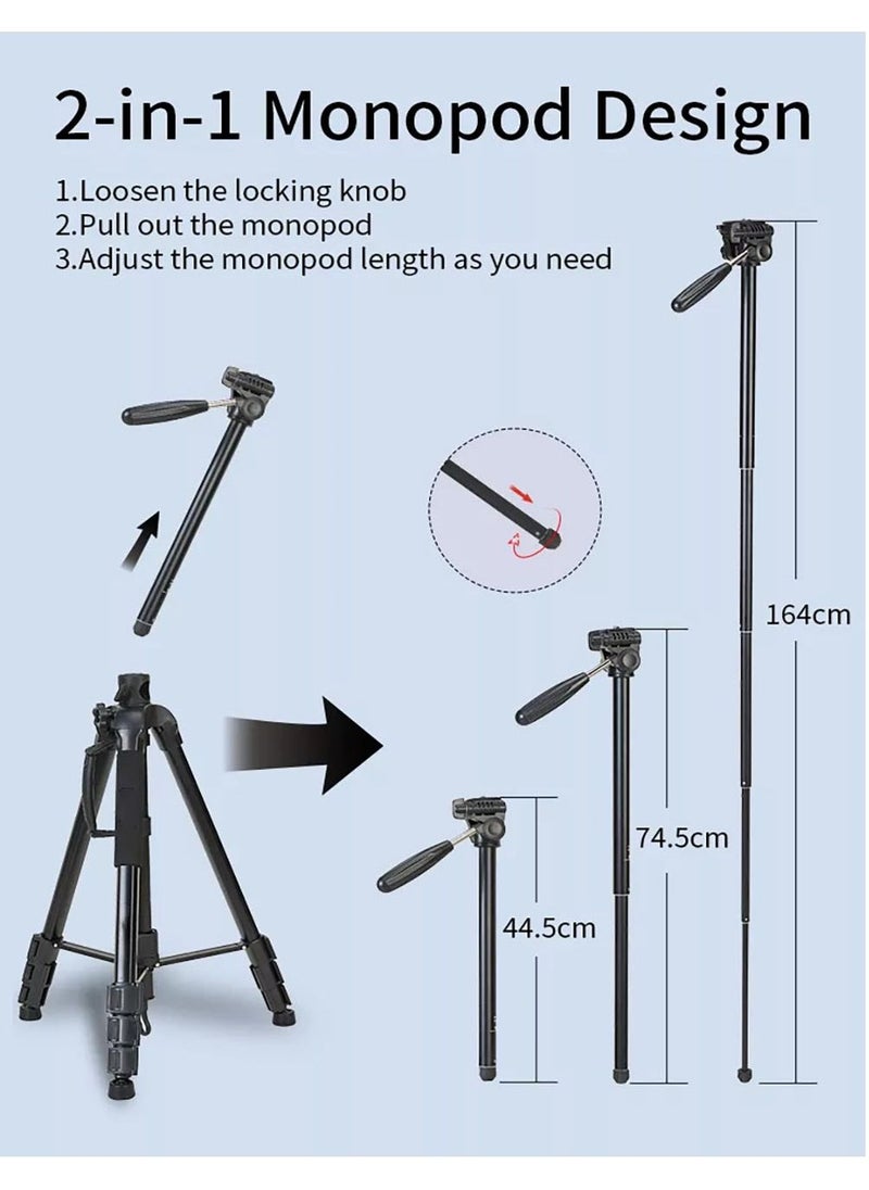 LEDIN Lightweight Travel Aluminum Stand Professional Camera Tripod Stand Multifunctional Professional Tripod 360° Rotation Tripod Stand Horizontal Rotatable Center Column tripod (KP-2294)  - Image 3