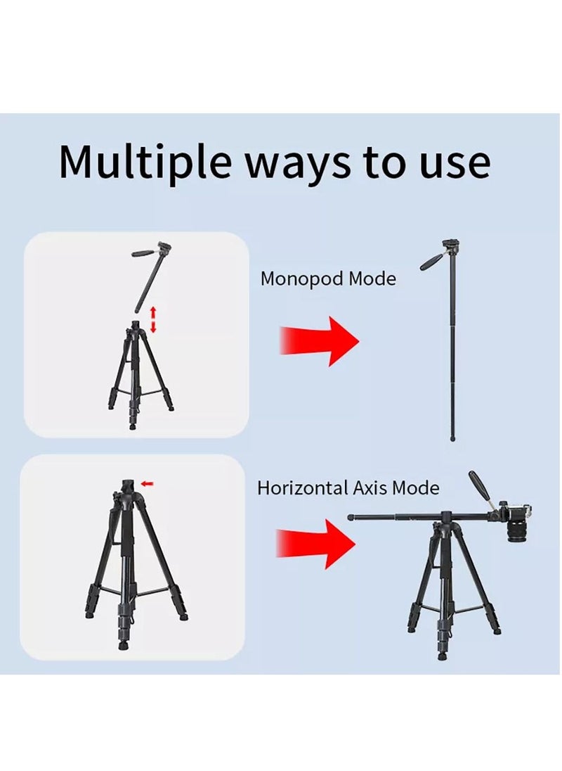 LEDIN - Lightweight Travel Aluminum Stand Professional Camera Tripod Stand Multifunctional Professional Tripod 360° Rotation Tripod Stand Horizontal Rotatable Center Column tripod (KP-2294) - Image 1