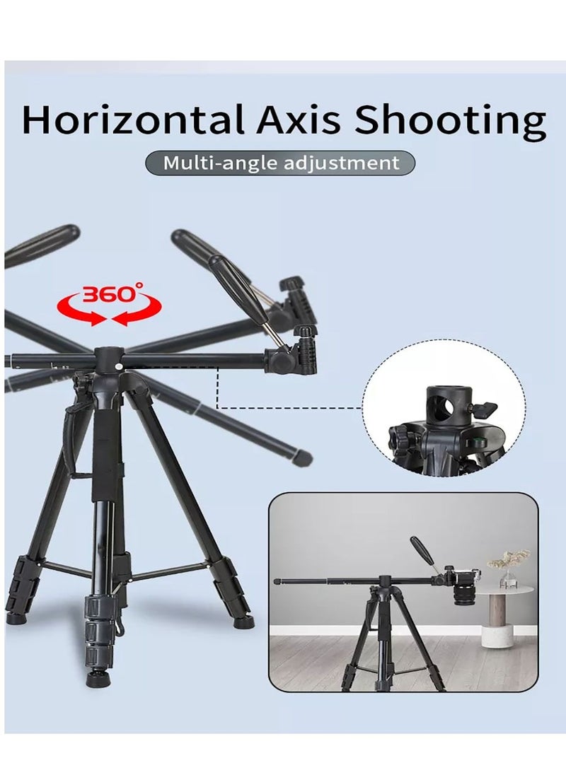 LEDIN Lightweight Travel Aluminum Stand Professional Camera Tripod Stand Multifunctional Professional Tripod 360° Rotation Tripod Stand Horizontal Rotatable Center Column tripod (KP-2294)  - Image 2